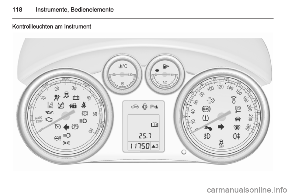 OPEL ASTRA J 2015.75  Betriebsanleitung (in German) 118Instrumente, Bedienelemente
Kontrollleuchten am Instrument 