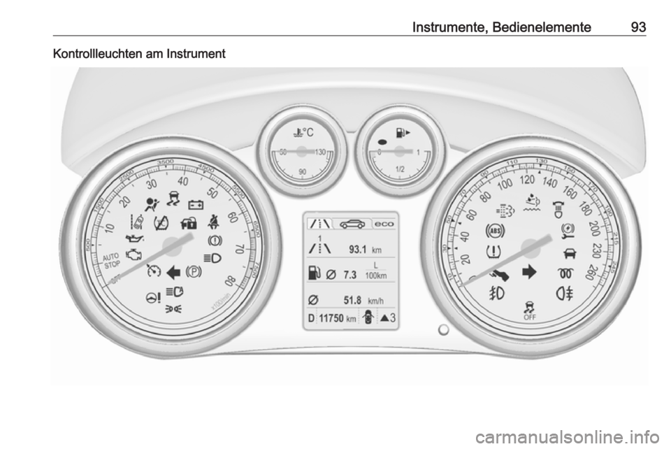 OPEL CASCADA 2016  Betriebsanleitung (in German) Instrumente, Bedienelemente93Kontrollleuchten am Instrument 