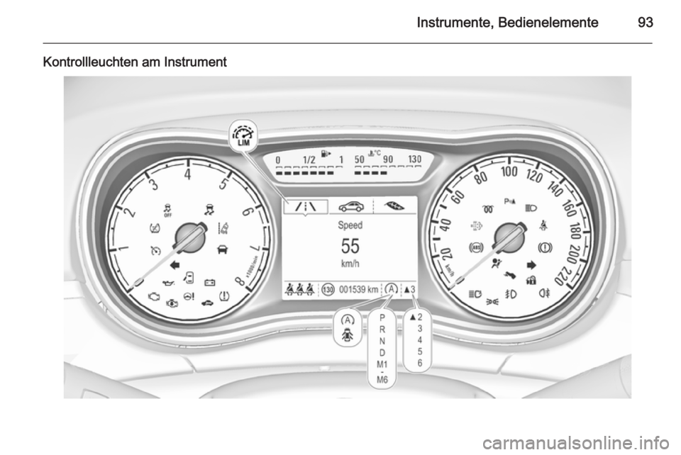 OPEL CORSA 2015.75  Betriebsanleitung (in German) Instrumente, Bedienelemente93
Kontrollleuchten am Instrument 