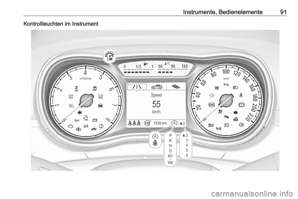 OPEL CORSA E 2018.5  Betriebsanleitung (in German) Instrumente, Bedienelemente91Kontrollleuchten im Instrument 