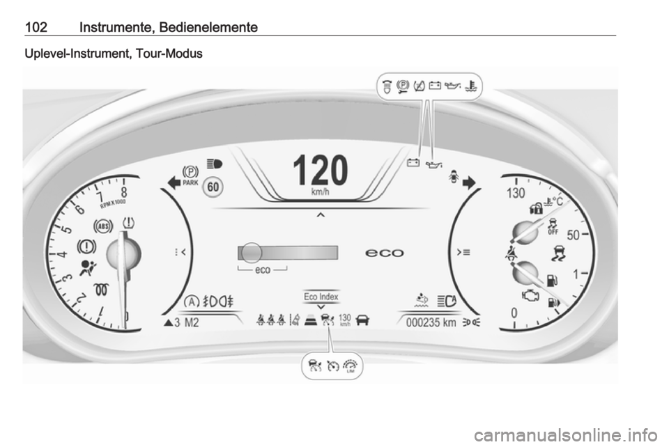 OPEL INSIGNIA 2016  Betriebsanleitung (in German) 102Instrumente, BedienelementeUplevel-Instrument, Tour-Modus 