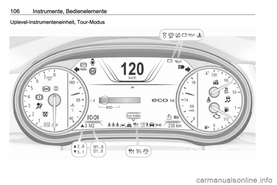 OPEL INSIGNIA BREAK 2019.5  Betriebsanleitung (in German) 106Instrumente, BedienelementeUplevel-Instrumenteneinheit, Tour-Modus 