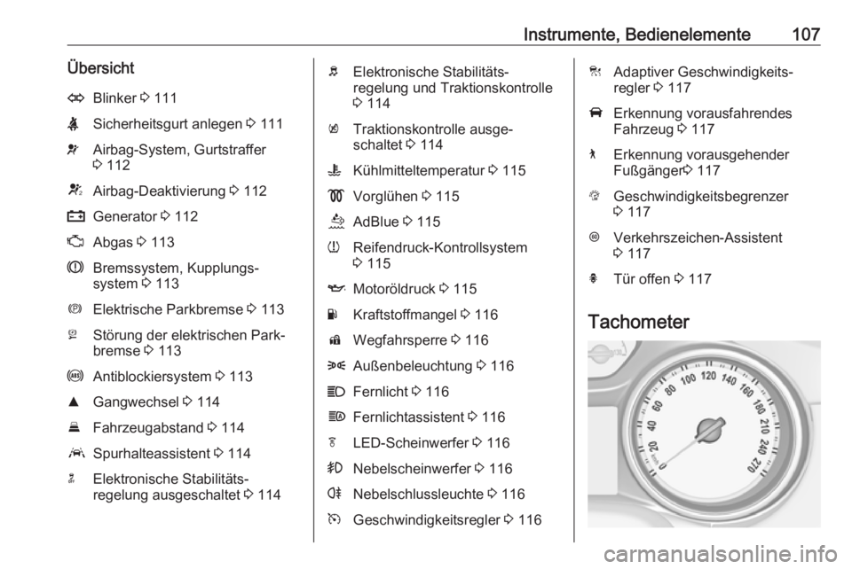 OPEL INSIGNIA BREAK 2020 Betriebsanleitung (in German) Instrumente, Bedienelemente107ÜbersichtOBlinker 3 111XSicherheitsgurt anlegen 3 111vAirbag-System, Gurtstraffer
3 112VAirbag-Deaktivierung 3 112pGenerator 3 112ZAbgas 3 113RBremssystem, Kupplung OPEL INSIGNIA BREAK 2020 Betriebsanleitung (in German) Instrumente, Bedienelemente107ÜbersichtOBlinker 3 111XSicherheitsgurt anlegen 3 111vAirbag-System, Gurtstraffer
3 112VAirbag-Deaktivierung 3 112pGenerator 3 112ZAbgas 3 113RBremssystem, Kupplung