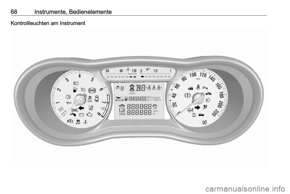 OPEL KARL 2016.5  Betriebsanleitung (in German) 68Instrumente, BedienelementeKontrollleuchten am Instrument 