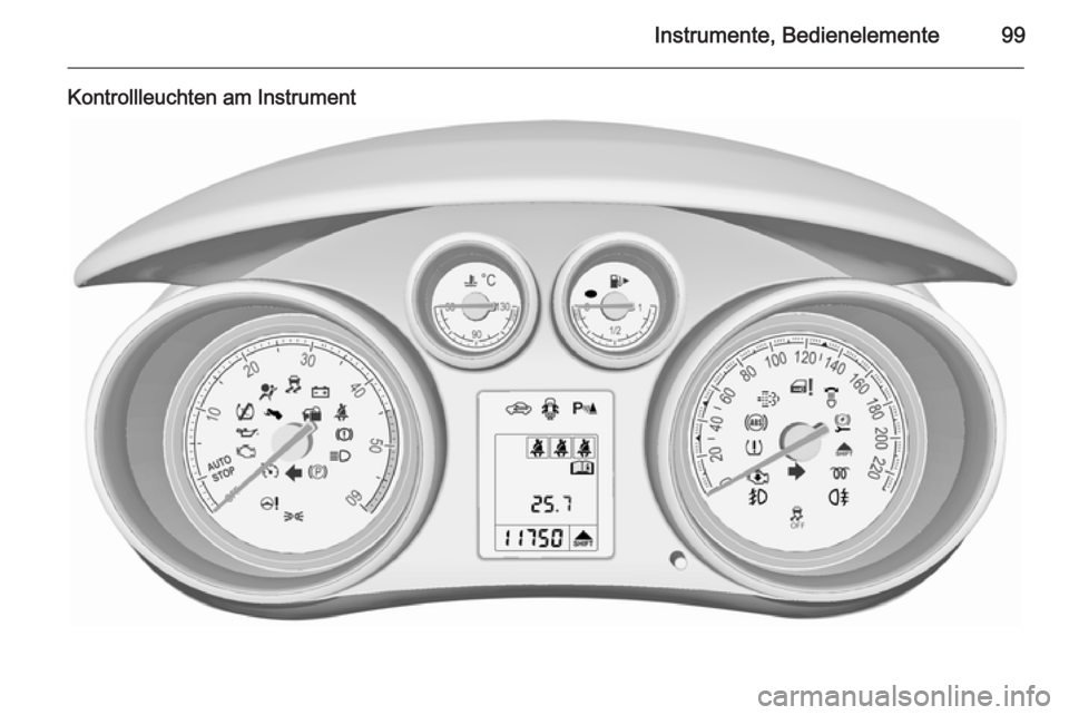 OPEL MERIVA 2015.5  Betriebsanleitung (in German) Instrumente, Bedienelemente99
Kontrollleuchten am Instrument 