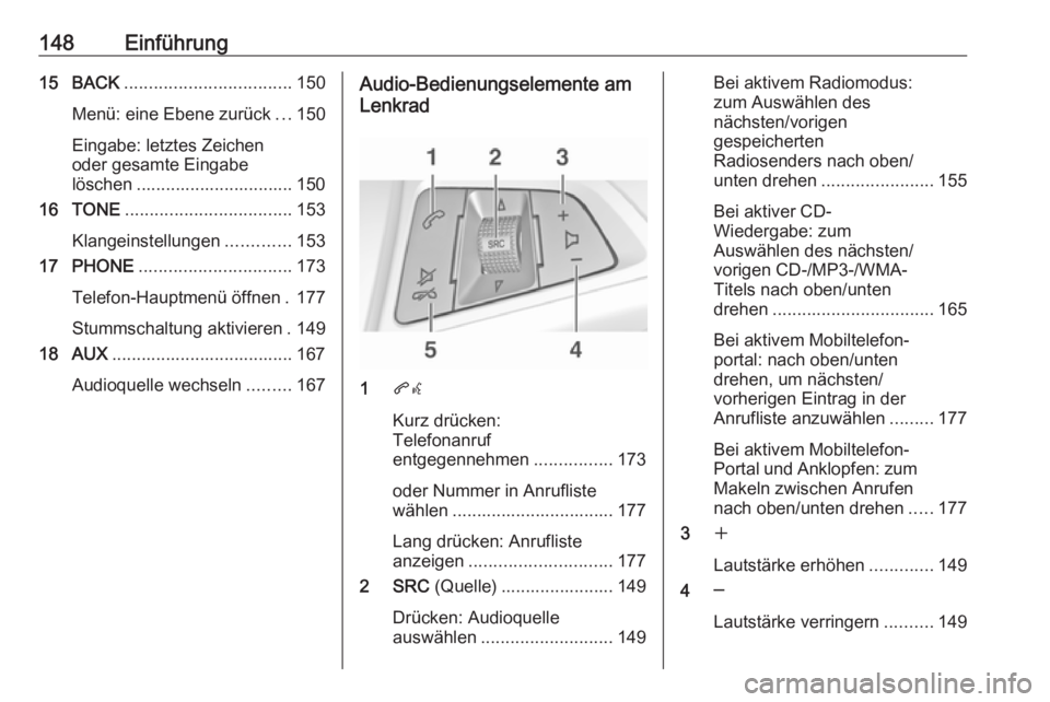 OPEL MERIVA 2016 Infotainment-Handbuch (in German) 148Einführung15 BACK.................................. 150
Menü: eine Ebene zurück ...150
Eingabe: letztes Zeichen
oder gesamte Eingabe
löschen ................................ 150
16 TONE ....... OPEL MERIVA 2016 Infotainment-Handbuch (in German) 148Einführung15 BACK.................................. 150
Menü: eine Ebene zurück ...150
Eingabe: letztes Zeichen
oder gesamte Eingabe
löschen ................................ 150
16 TONE .......