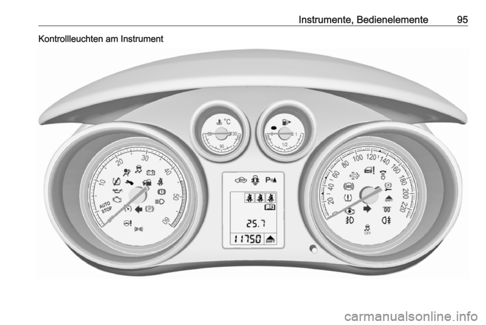 OPEL MERIVA 2016  Betriebsanleitung (in German) Instrumente, Bedienelemente95Kontrollleuchten am Instrument 