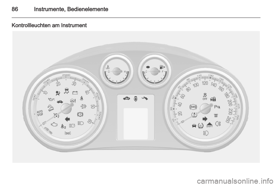 OPEL MOKKA 2015  Betriebsanleitung (in German) 86Instrumente, Bedienelemente
Kontrollleuchten am Instrument 