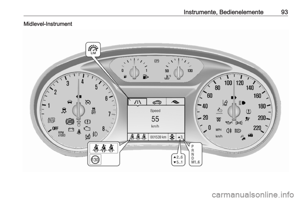 OPEL MOKKA X 2018.5  Infotainment-Handbuch (in German) Instrumente, Bedienelemente93Midlevel-Instrument 