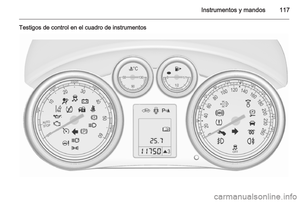 OPEL ASTRA J 2015.5  Manual de Instrucciones (in Spanish) Instrumentos y mandos117
Testigos de control en el cuadro de instrumentos 