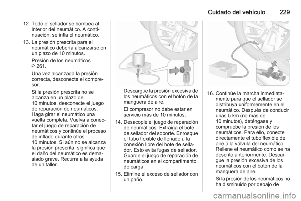 OPEL CROSSLAND X 2019 Manual de Instrucciones (in Spanish) Cuidado del vehículo22912. Todo el sellador se bombea alinterior del neumático. A conti‐
nuación, se infla el neumático.
13. La presión prescrita para el neumático debería alcanzarse en
un pl OPEL CROSSLAND X 2019 Manual de Instrucciones (in Spanish) Cuidado del vehículo22912. Todo el sellador se bombea alinterior del neumático. A conti‐
nuación, se infla el neumático.
13. La presión prescrita para el neumático debería alcanzarse en
un pl