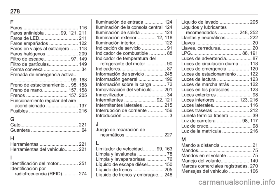 OPEL CROSSLAND X 2019 Manual de Instrucciones (in Spanish) 278F
Faros .......................................... 116
Faros antiniebla ...........99, 121, 211
Faros de LED ............................. 211
Faros empañados ...................... 122
Faros en OPEL CROSSLAND X 2019 Manual de Instrucciones (in Spanish) 278F
Faros .......................................... 116
Faros antiniebla ...........99, 121, 211
Faros de LED ............................. 211
Faros empañados ...................... 122
Faros en