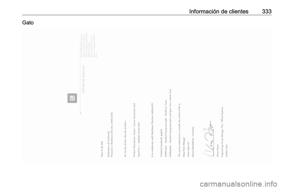 OPEL INSIGNIA BREAK 2019.5  Manual de Instrucciones (in Spanish) Información de clientes333Gato 