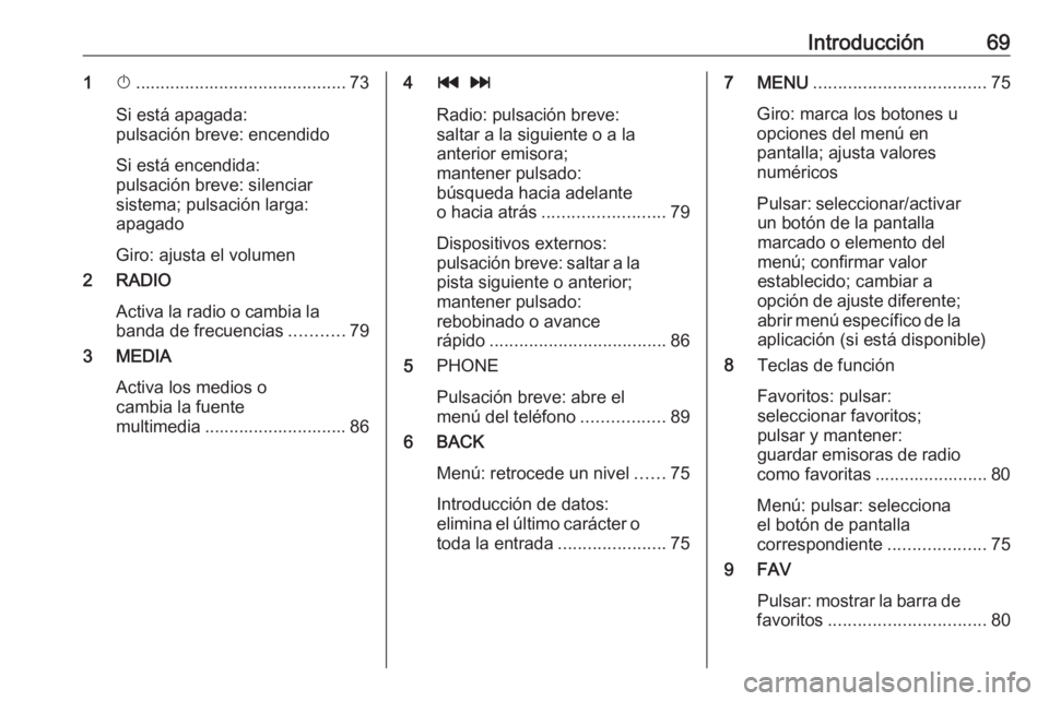 OPEL KARL 2018.5 Manual de infoentretenimiento (in Spanish) Introducción691X........................................... 73
Si está apagada:
pulsación breve: encendido
Si está encendida:
pulsación breve: silenciar
sistema; pulsación larga:
apagado
Giro: a OPEL KARL 2018.5 Manual de infoentretenimiento (in Spanish) Introducción691X........................................... 73
Si está apagada:
pulsación breve: encendido
Si está encendida:
pulsación breve: silenciar
sistema; pulsación larga:
apagado
Giro: a