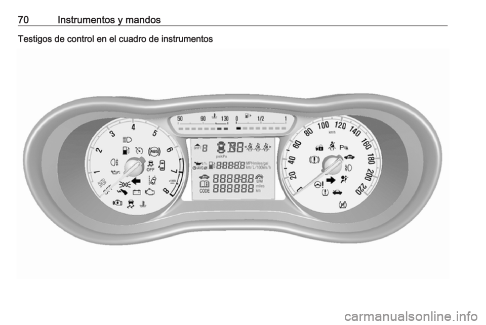OPEL KARL 2019  Manual de Instrucciones (in Spanish) 70Instrumentos y mandosTestigos de control en el cuadro de instrumentos 