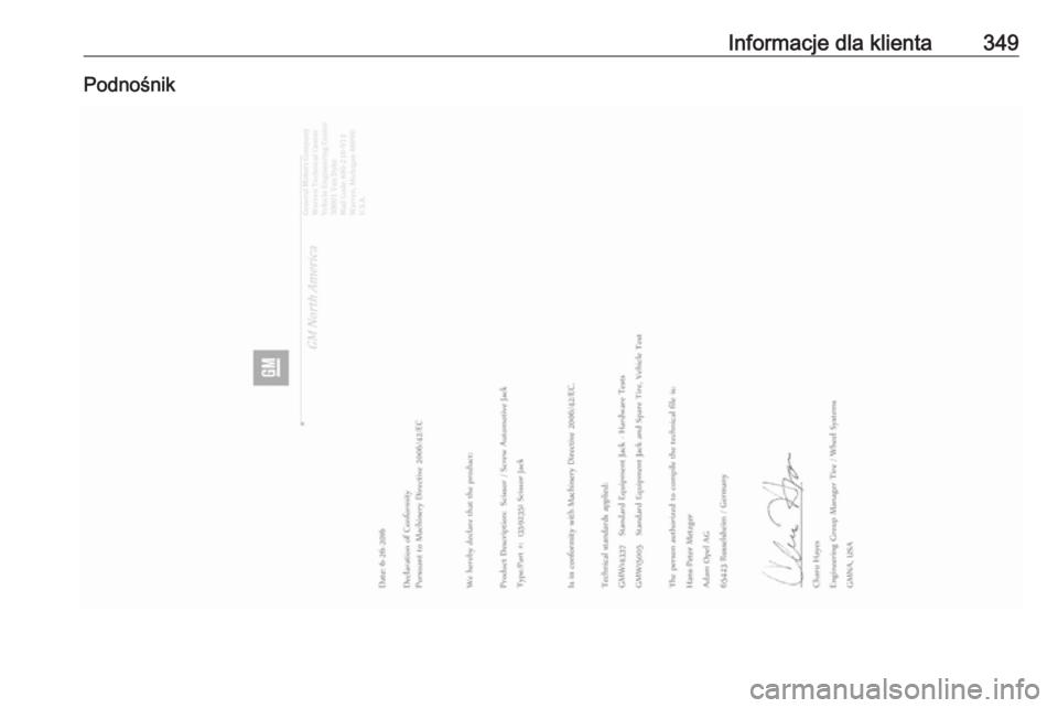 OPEL INSIGNIA BREAK 2018.5  Instrukcja obsługi (in Polish) Informacje dla klienta349Podnośnik 
