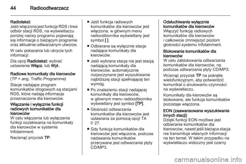 OPEL MERIVA 2012  Instrukcja obsługi systemu audio-nawigacyjnego (in Polish) 