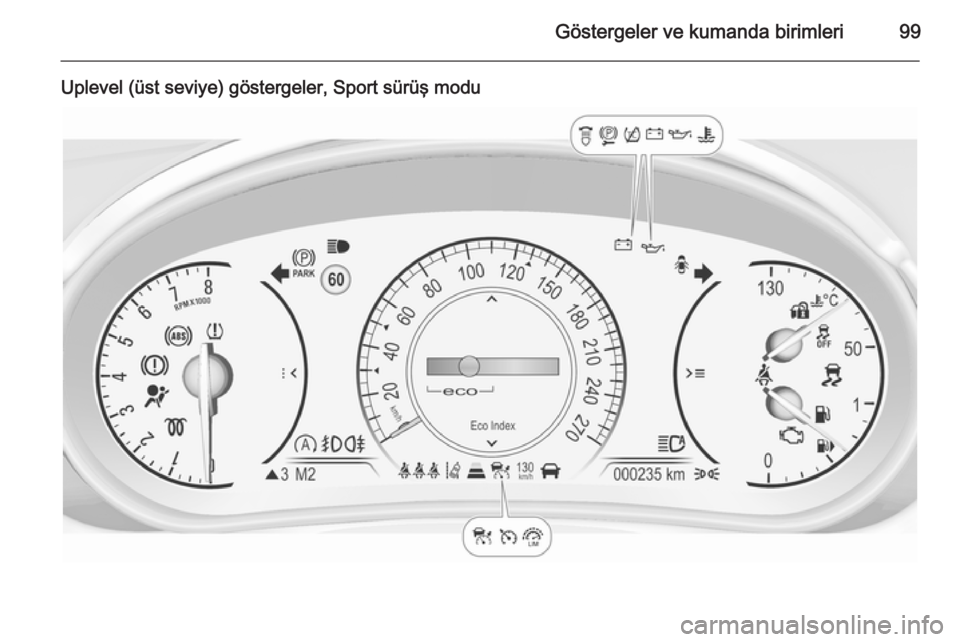 OPEL INSIGNIA 2014  Sürücü El Kitabı (in Turkish) Göstergeler ve kumanda birimleri99
Uplevel (üst seviye) göstergeler, Sport sürüş modu 
