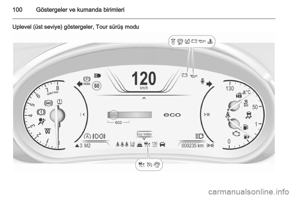 OPEL INSIGNIA 2014  Sürücü El Kitabı (in Turkish) 100Göstergeler ve kumanda birimleri
Uplevel (üst seviye) göstergeler, Tour sürüş modu 