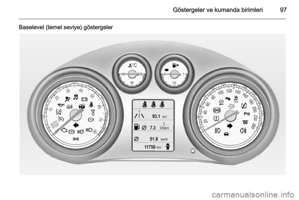 OPEL INSIGNIA 2014  Sürücü El Kitabı (in Turkish) Göstergeler ve kumanda birimleri97
Baselevel (temel seviye) göstergeler 