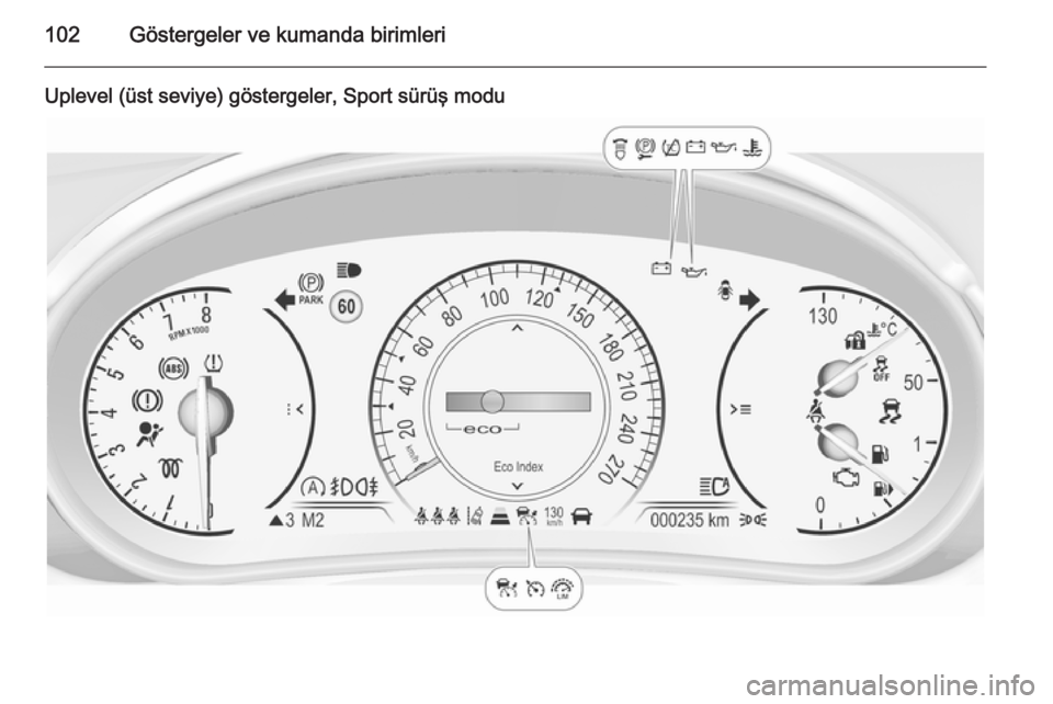 OPEL INSIGNIA 2014.5  Sürücü El Kitabı (in Turkish) 102Göstergeler ve kumanda birimleri
Uplevel (üst seviye) göstergeler, Sport sürüş modu 