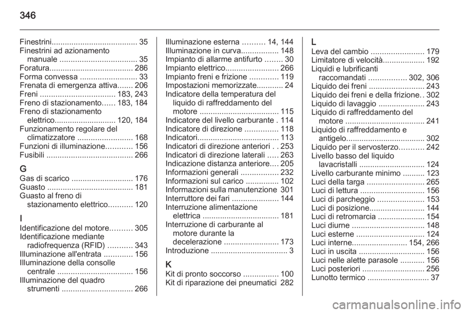 OPEL ASTRA J 2015.75 Manuale di uso e manutenzione (in Italian) 346
Finestrini....................................... 35
Finestrini ad azionamento manuale ................................... 35
Foratura ...................................... 286
Forma convessa . OPEL ASTRA J 2015.75 Manuale di uso e manutenzione (in Italian) 346
Finestrini....................................... 35
Finestrini ad azionamento manuale ................................... 35
Foratura ...................................... 286
Forma convessa .