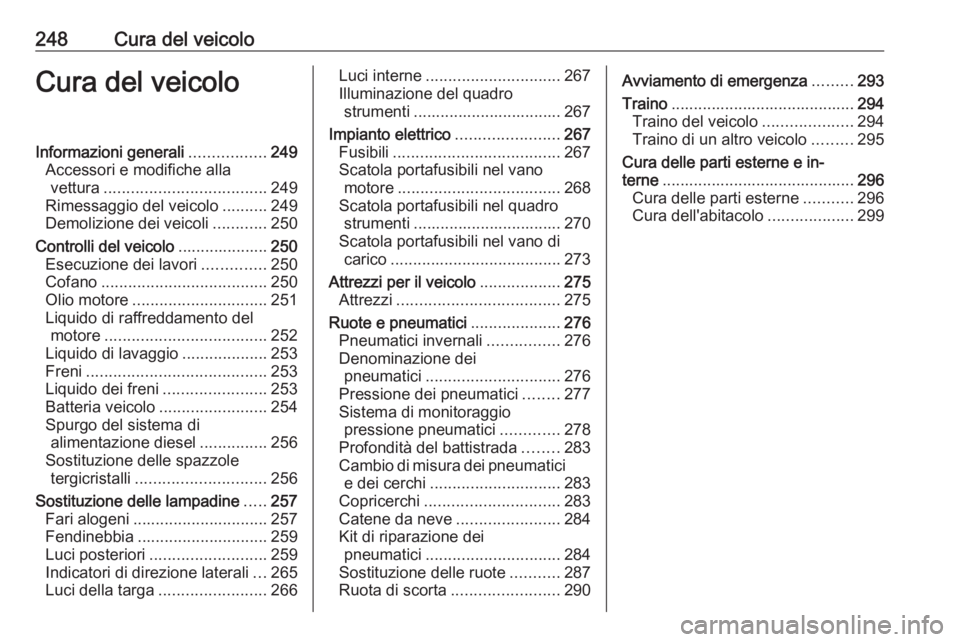 OPEL ASTRA K 2018.75 Manuale di uso e manutenzione (in Italian) 248Cura del veicoloCura del veicoloInformazioni generali.................249
Accessori e modifiche alla vettura .................................... 249
Rimessaggio del veicolo ..........249
Demolizio OPEL ASTRA K 2018.75 Manuale di uso e manutenzione (in Italian) 248Cura del veicoloCura del veicoloInformazioni generali.................249
Accessori e modifiche alla vettura .................................... 249
Rimessaggio del veicolo ..........249
Demolizio