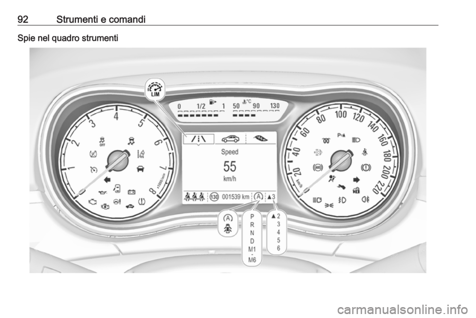 OPEL CORSA 2016.5  Manuale di uso e manutenzione (in Italian) 92Strumenti e comandiSpie nel quadro strumenti 