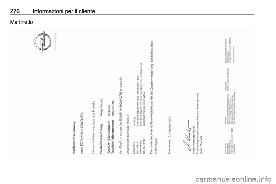 OPEL GRANDLAND X 2018.75  Manuale di uso e manutenzione (in Italian) 276Informazioni per il clienteMartinetto 