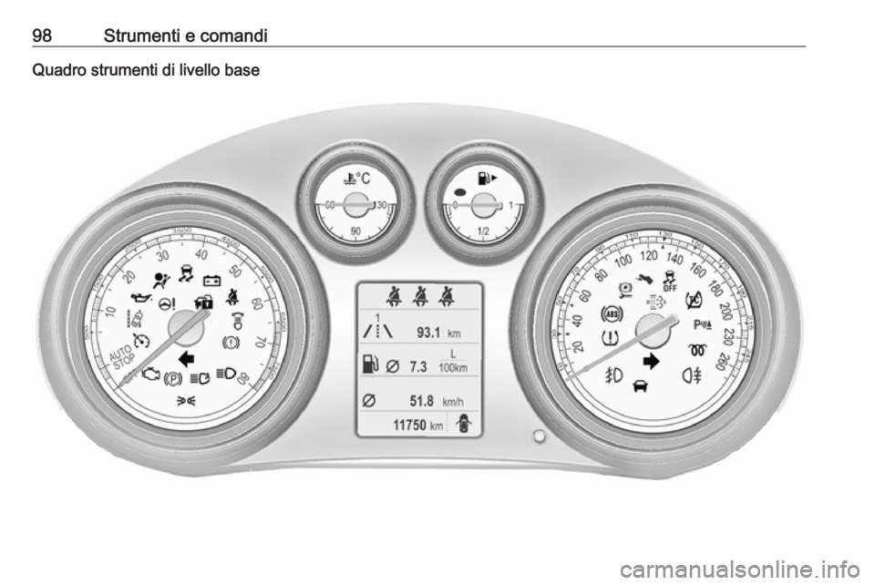 OPEL INSIGNIA 2016  Manuale di uso e manutenzione (in Italian) 98Strumenti e comandiQuadro strumenti di livello base 