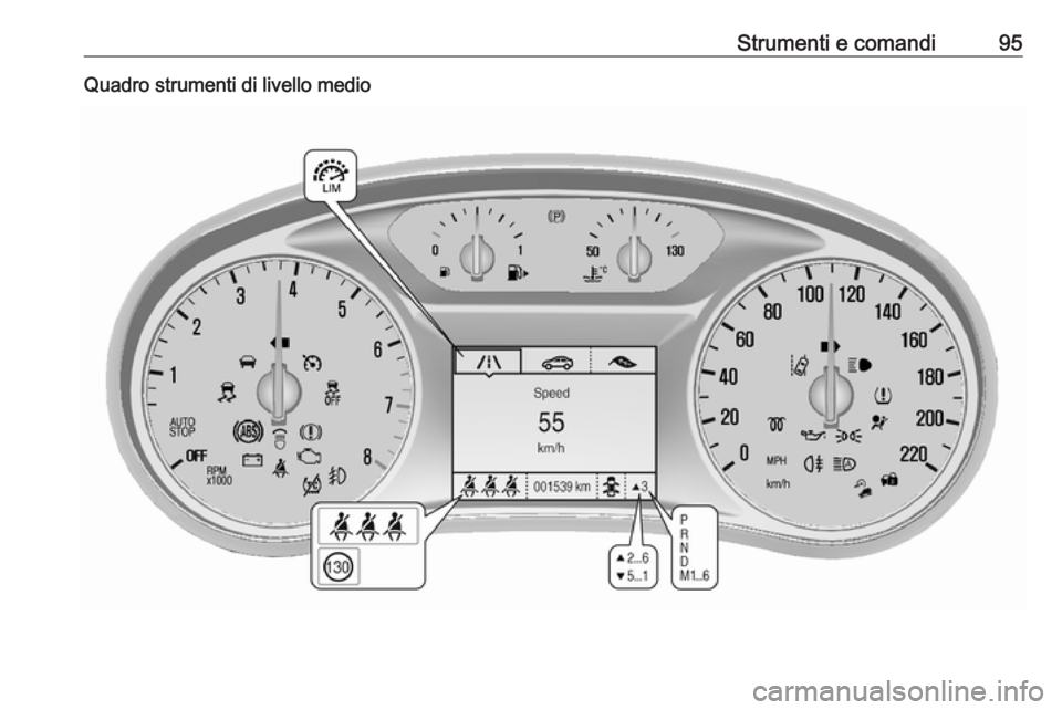 OPEL MOKKA X 2018  Manuale del sistema Infotainment (in Italian) Strumenti e comandi95Quadro strumenti di livello medio 