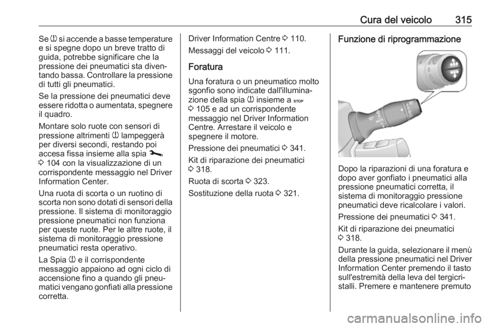 OPEL MOVANO_B 2020  Manuale di uso e manutenzione (in Italian) Cura del veicolo315Se w si accende a basse temperature
e si spegne dopo un breve tratto di
guida, potrebbe significare che la
pressione dei pneumatici sta diven‐ tando bassa. Controllare la pression