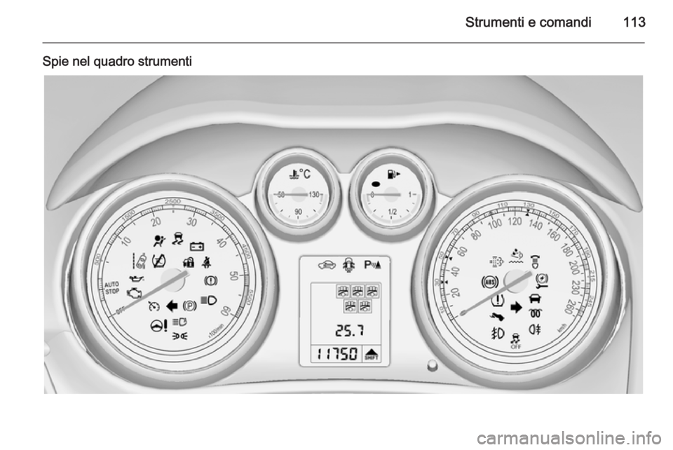 OPEL ZAFIRA C 2014.5  Manuale di uso e manutenzione (in Italian) Strumenti e comandi113
Spie nel quadro strumenti 
