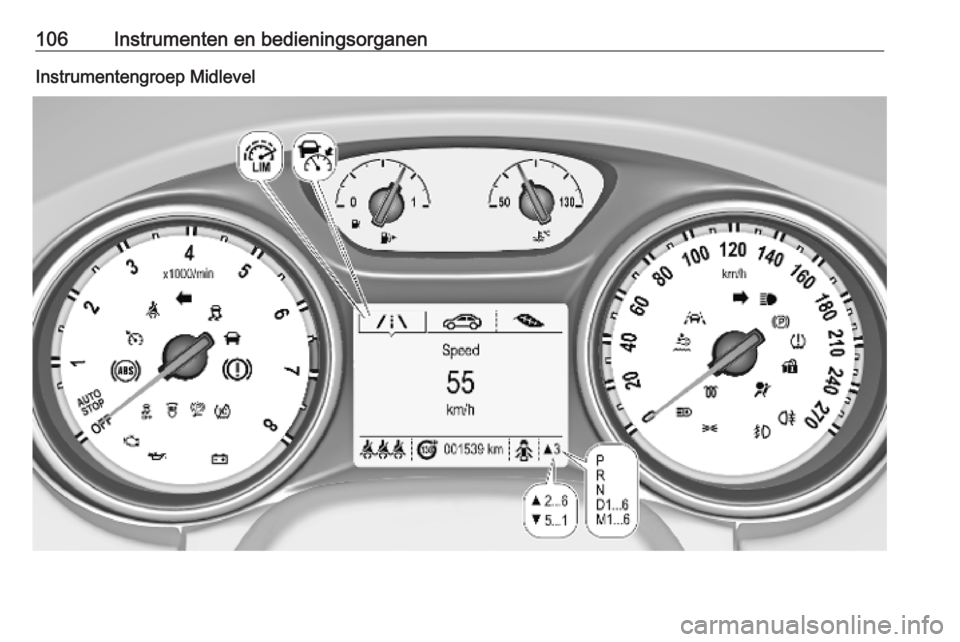 OPEL ASTRA K 2018.5  Gebruikershandleiding (in Dutch) 106Instrumenten en bedieningsorganenInstrumentengroep Midlevel 
