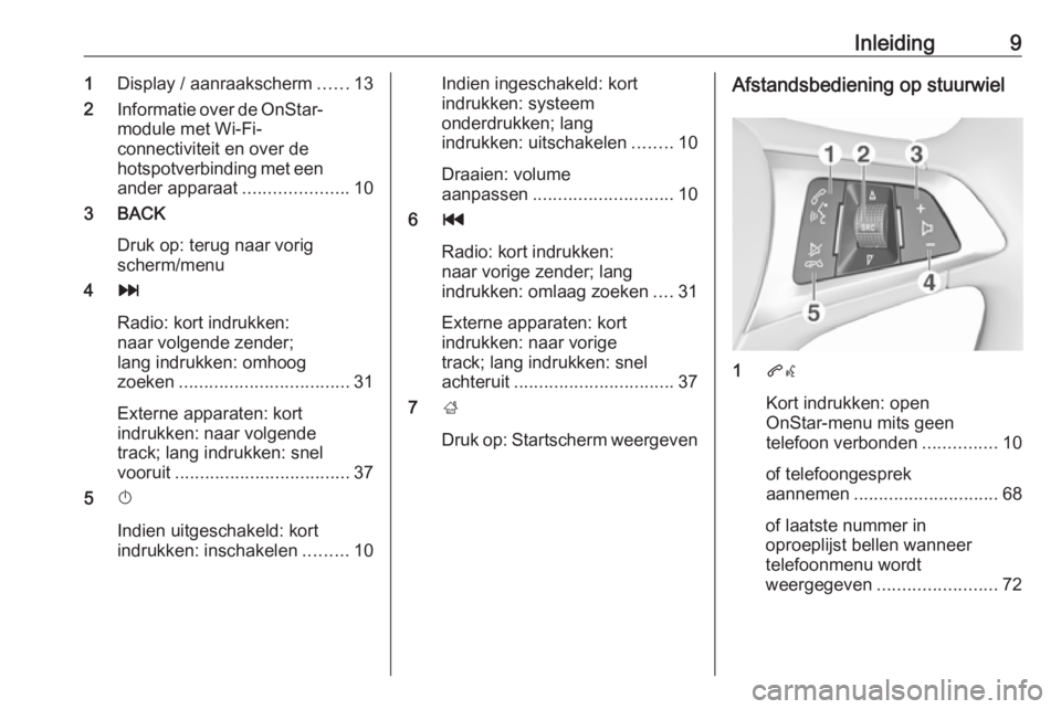 OPEL MOKKA X 2018 Gebruikershandleiding (in Dutch) Inleiding91Display / aanraakscherm ......13
2 Informatie over de OnStar-
module met Wi-Fi-
connectiviteit en over de
hotspotverbinding met een
ander apparaat .....................10
3 BACK
Druk op: te OPEL MOKKA X 2018 Gebruikershandleiding (in Dutch) Inleiding91Display / aanraakscherm ......13
2 Informatie over de OnStar-
module met Wi-Fi-
connectiviteit en over de
hotspotverbinding met een
ander apparaat .....................10
3 BACK
Druk op: te