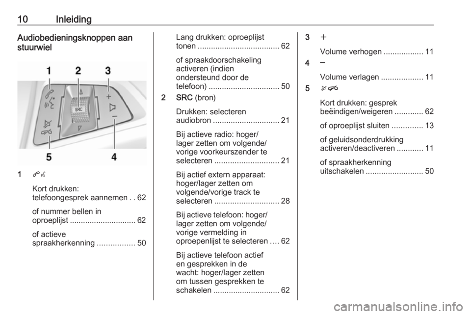 OPEL ZAFIRA C 2017.5 Handleiding Infotainment (in Dutch) 10InleidingAudiobedieningsknoppen aan
stuurwiel
1 qw
Kort drukken:
telefoongesprek aannemen ..62
of nummer bellen in
oproeplijst .............................. 62
of actieve
spraakherkenning ......... OPEL ZAFIRA C 2017.5 Handleiding Infotainment (in Dutch) 10InleidingAudiobedieningsknoppen aan
stuurwiel
1 qw
Kort drukken:
telefoongesprek aannemen ..62
of nummer bellen in
oproeplijst .............................. 62
of actieve
spraakherkenning .........