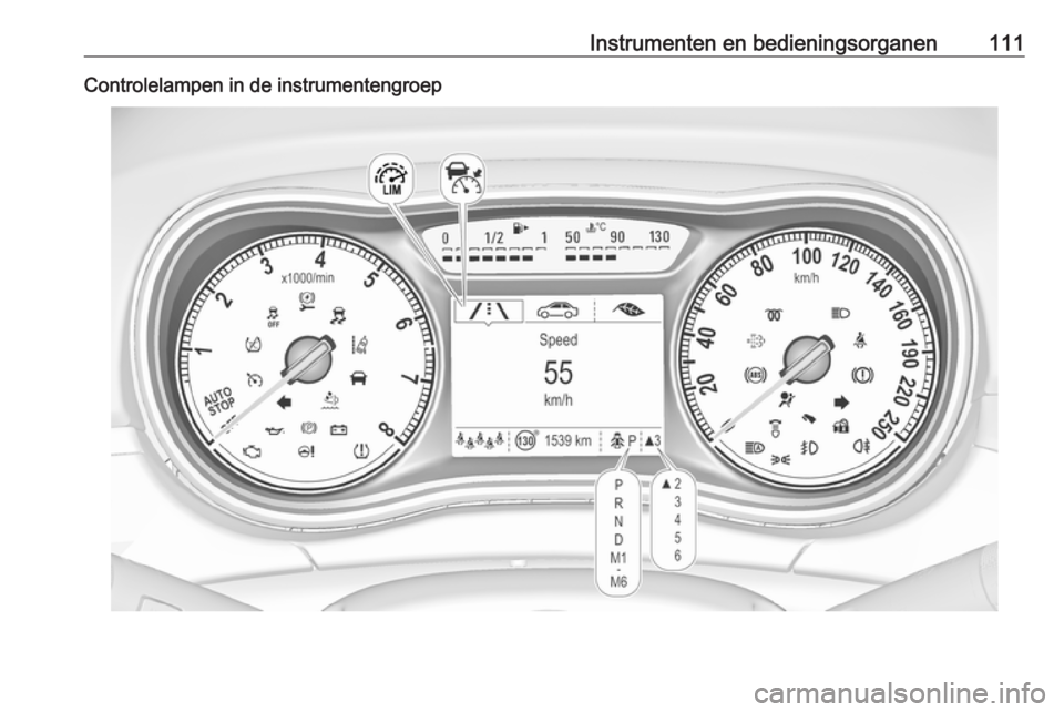 OPEL ZAFIRA C 2018  Gebruikershandleiding (in Dutch) Instrumenten en bedieningsorganen111Controlelampen in de instrumentengroep 