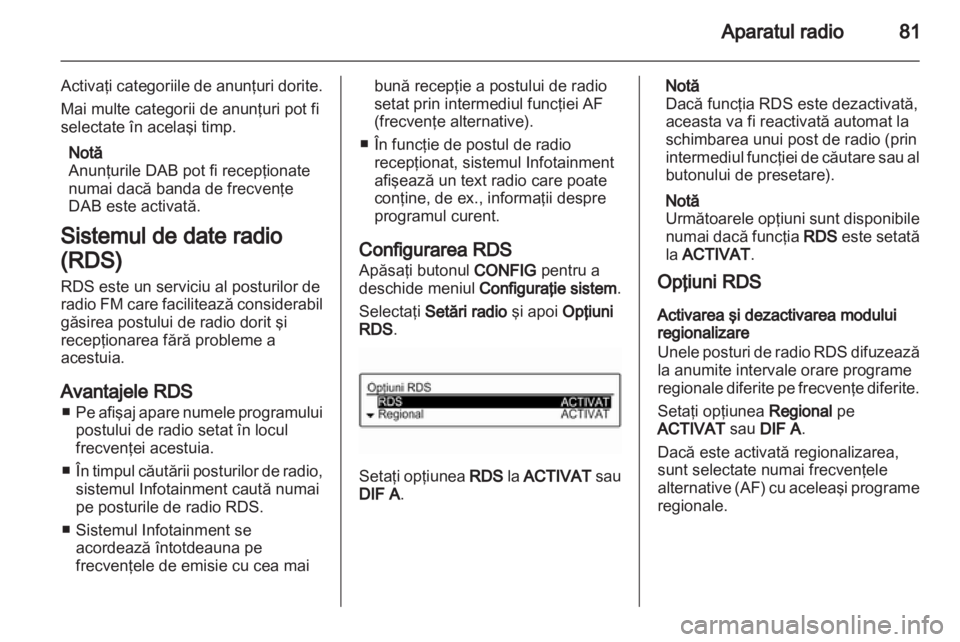 OPEL ADAM 2013.5  Manual pentru sistemul Infotainment (in Romanian) 