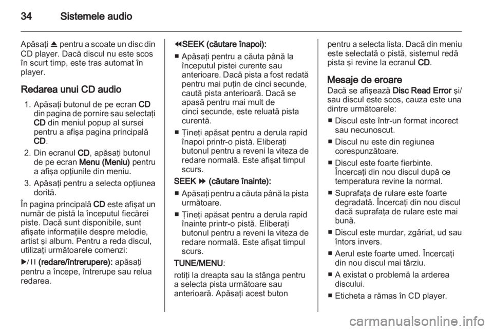 OPEL AMPERA 2013  Manual pentru sistemul Infotainment (in Romanian) 