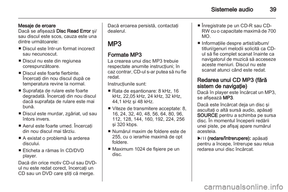 OPEL AMPERA 2013  Manual pentru sistemul Infotainment (in Romanian) 