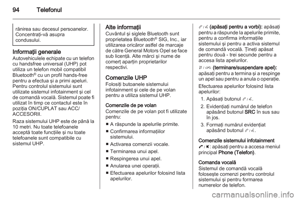 OPEL AMPERA 2013  Manual pentru sistemul Infotainment (in Romanian) 