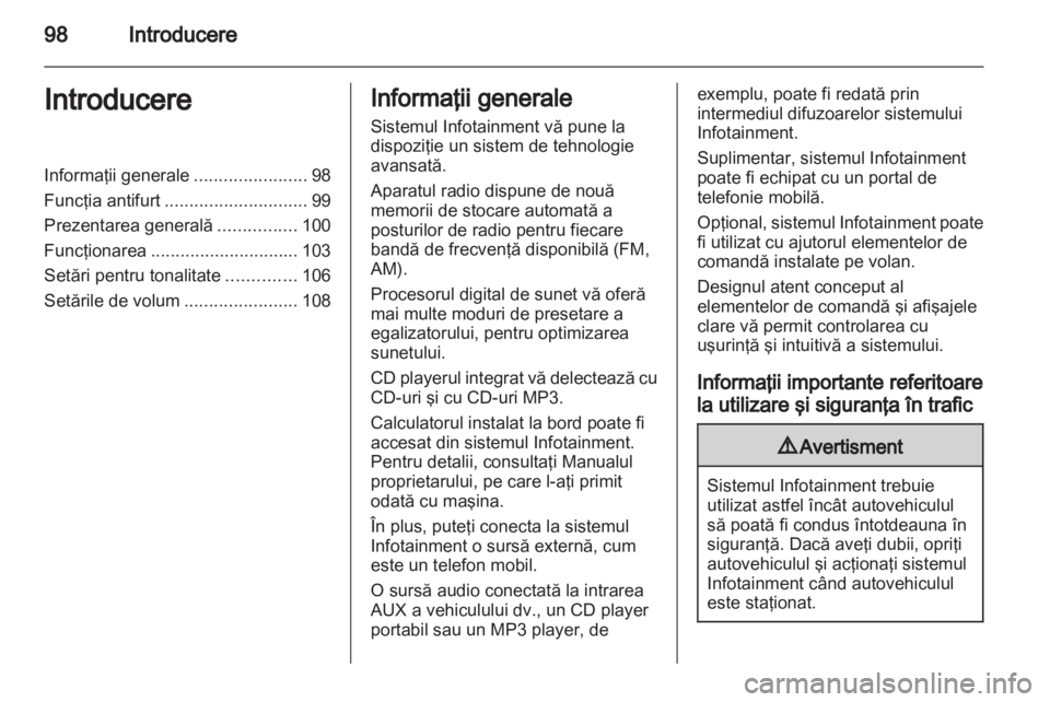 OPEL ANTARA 2012  Manual pentru sistemul Infotainment (in Romanian) 