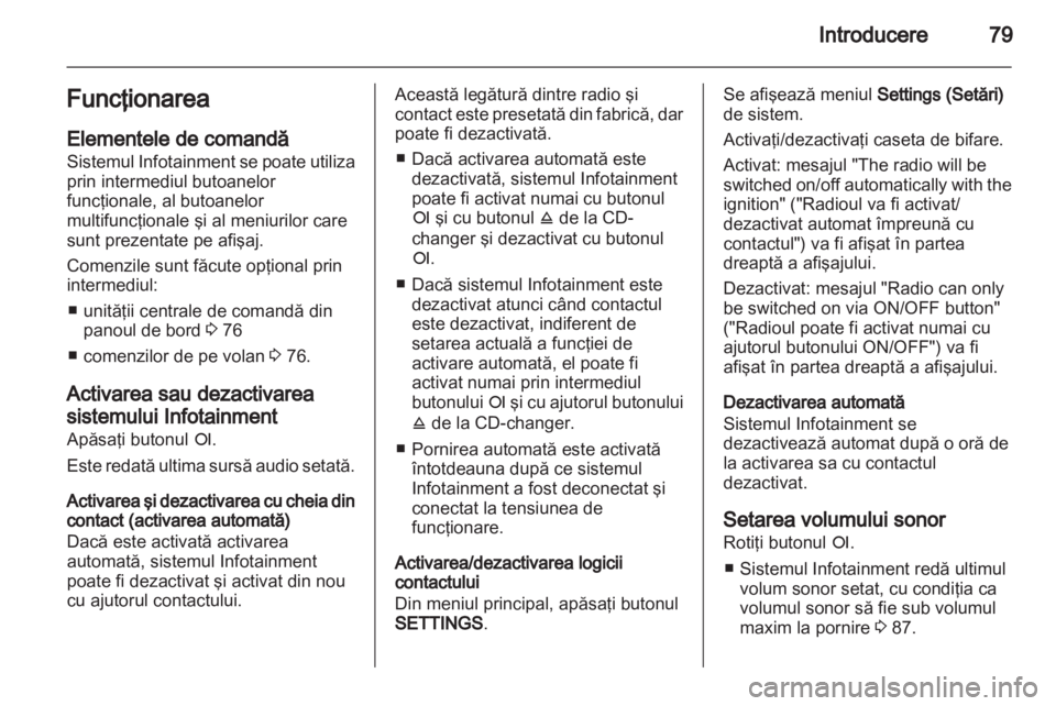 OPEL CORSA 2010.5  Manual pentru sistemul Infotainment (in Romanian) 