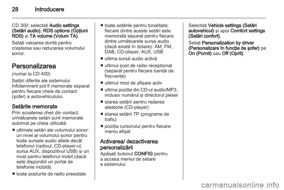 OPEL MERIVA 2012  Manual pentru sistemul Infotainment (in Romanian) 