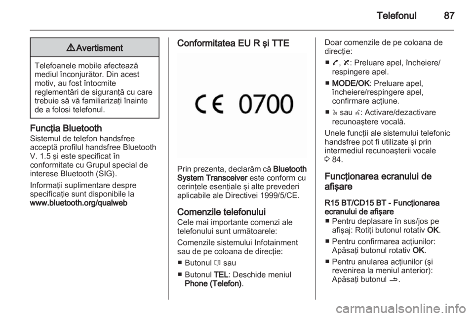 OPEL MOVANO_B 2012.5  Manual pentru sistemul Infotainment (in Romanian) 