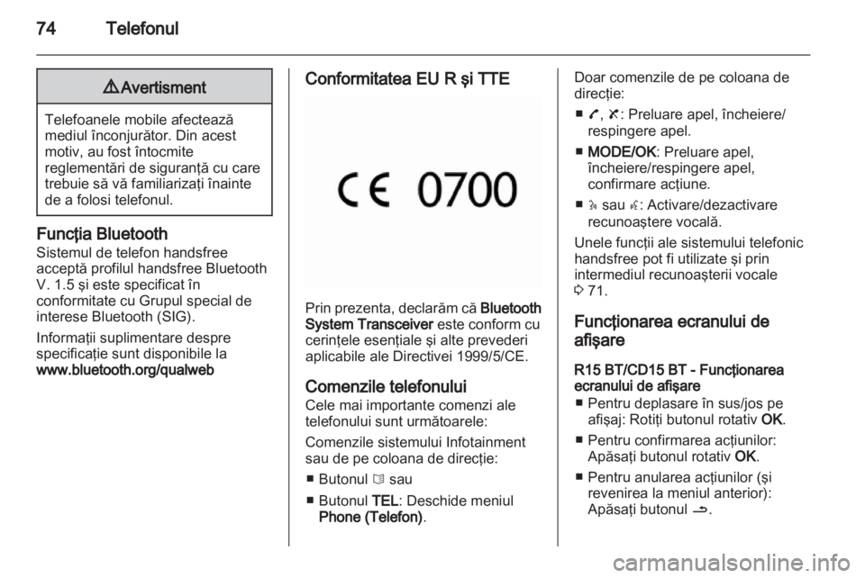 OPEL MOVANO_B 2013.5  Manual pentru sistemul Infotainment (in Romanian) 