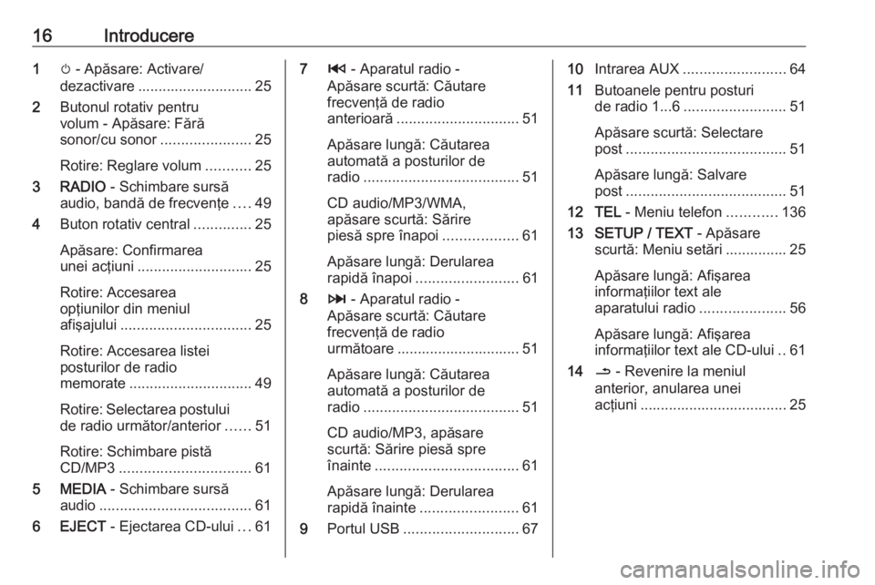 OPEL VIVARO B 2016 Manual pentru sistemul Infotainment (in Romanian) 16Introducere1m - Apăsare: Activare/
dezactivare ............................ 25
2 Butonul rotativ pentru
volum - Apăsare: Fără
sonor/cu sonor ......................25
Rotire: Reglare volum ...... OPEL VIVARO B 2016 Manual pentru sistemul Infotainment (in Romanian) 16Introducere1m - Apăsare: Activare/
dezactivare ............................ 25
2 Butonul rotativ pentru
volum - Apăsare: Fără
sonor/cu sonor ......................25
Rotire: Reglare volum ......