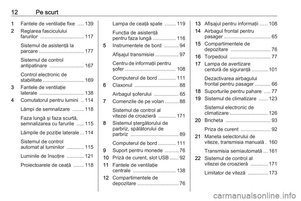 OPEL MOVANO_B 2019 Manual de utilizare (in Romanian) 12Pe scurt1Fantele de ventilaţie fixe ....139
2 Reglarea fasciculului
farurilor ............................... 117
Sistemul de asistenţă la
parcare ................................ 177
Sistemul OPEL MOVANO_B 2019 Manual de utilizare (in Romanian) 12Pe scurt1Fantele de ventilaţie fixe ....139
2 Reglarea fasciculului
farurilor ............................... 117
Sistemul de asistenţă la
parcare ................................ 177
Sistemul