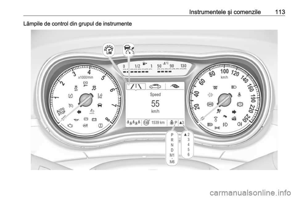 OPEL ZAFIRA C 2017.5  Manual de utilizare (in Romanian) Instrumentele şi comenzile113Lămpile de control din grupul de instrumente 