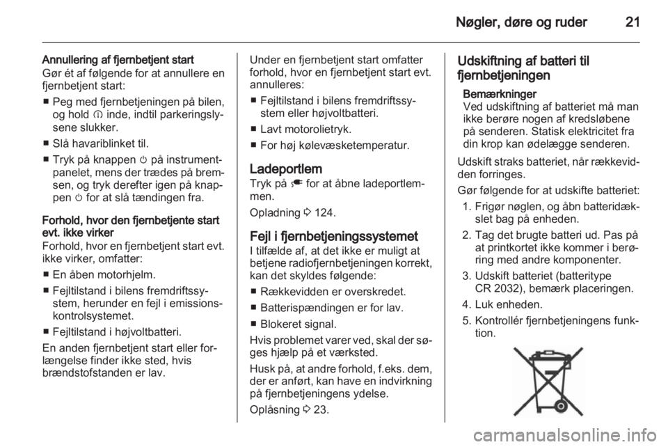OPEL AMPERA 2012  Instruktionsbog (in Danish) 